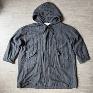 Veritecoeur Japan Linen Cotton Jacket Hooded Button Up Lagenlook Oversized Coat